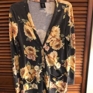 Agnes & Dora Grey Cardi Yellow Floral Sz small